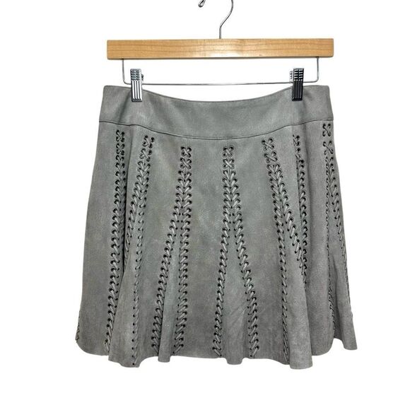 Glamorous Gray Faux Suede Whipstitch Mini Skater Skirt, M - Picture 1 of 12